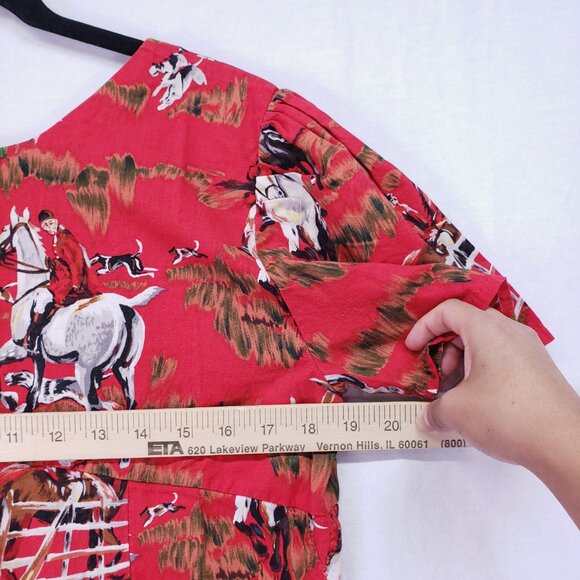 Women's Red Western Fit and Flare Horseback Riding Hunting Print Design Dress - Picture 2 of 11